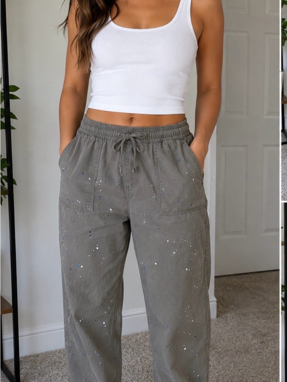 Thread & Supply Gray Paint Splatter Lyocell Jogger Pants Medium